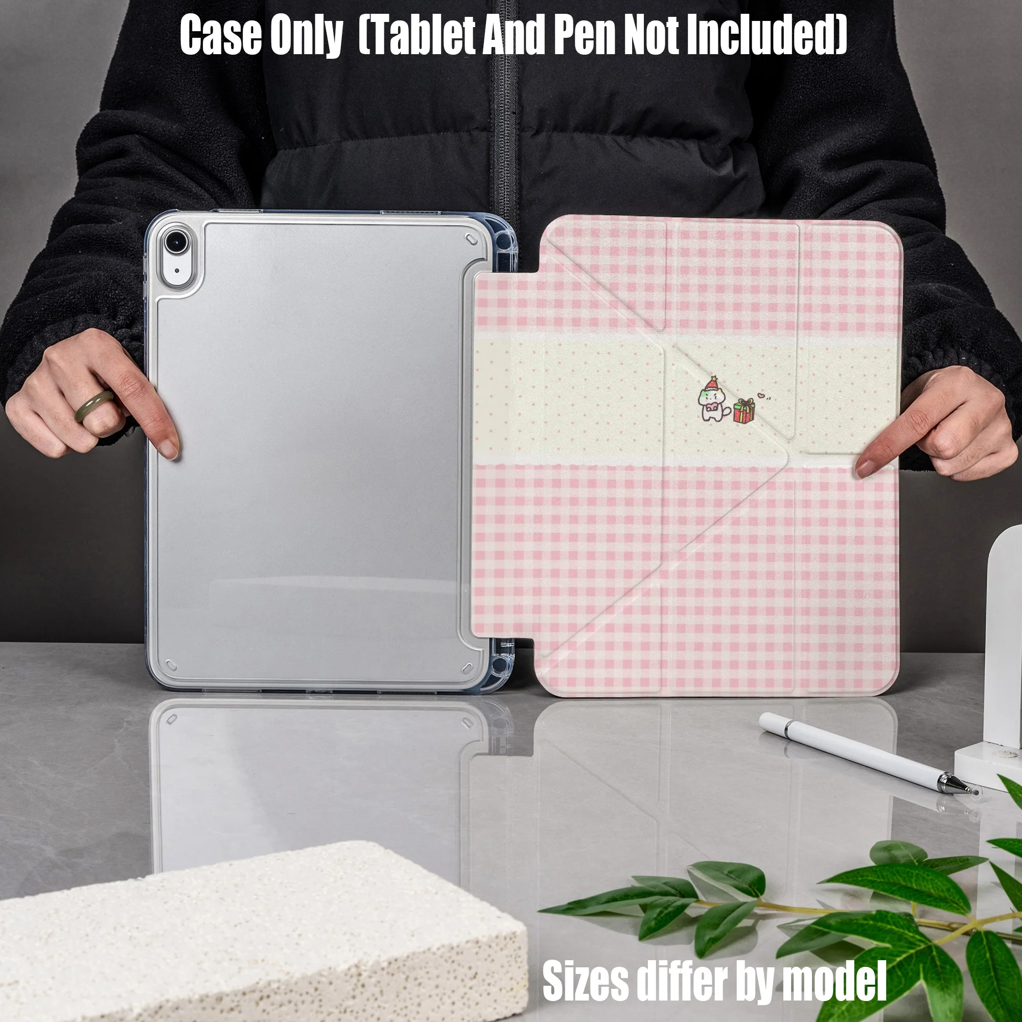 

Minimalist Y-Fold Acrylic Gray Delicate Heart Art Print iPad Case For Apple iPad Pro 12.9 Air 3 Mini 5 9th Gen Cover