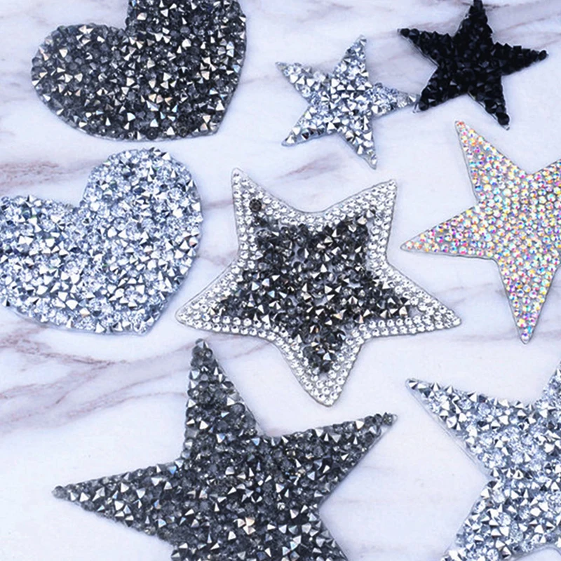 Crystal Rhinestone Patches Applique Star Heart shape Patches for Clothing Clothing Shoe Bag Sticker Stripes Clothes Sticker