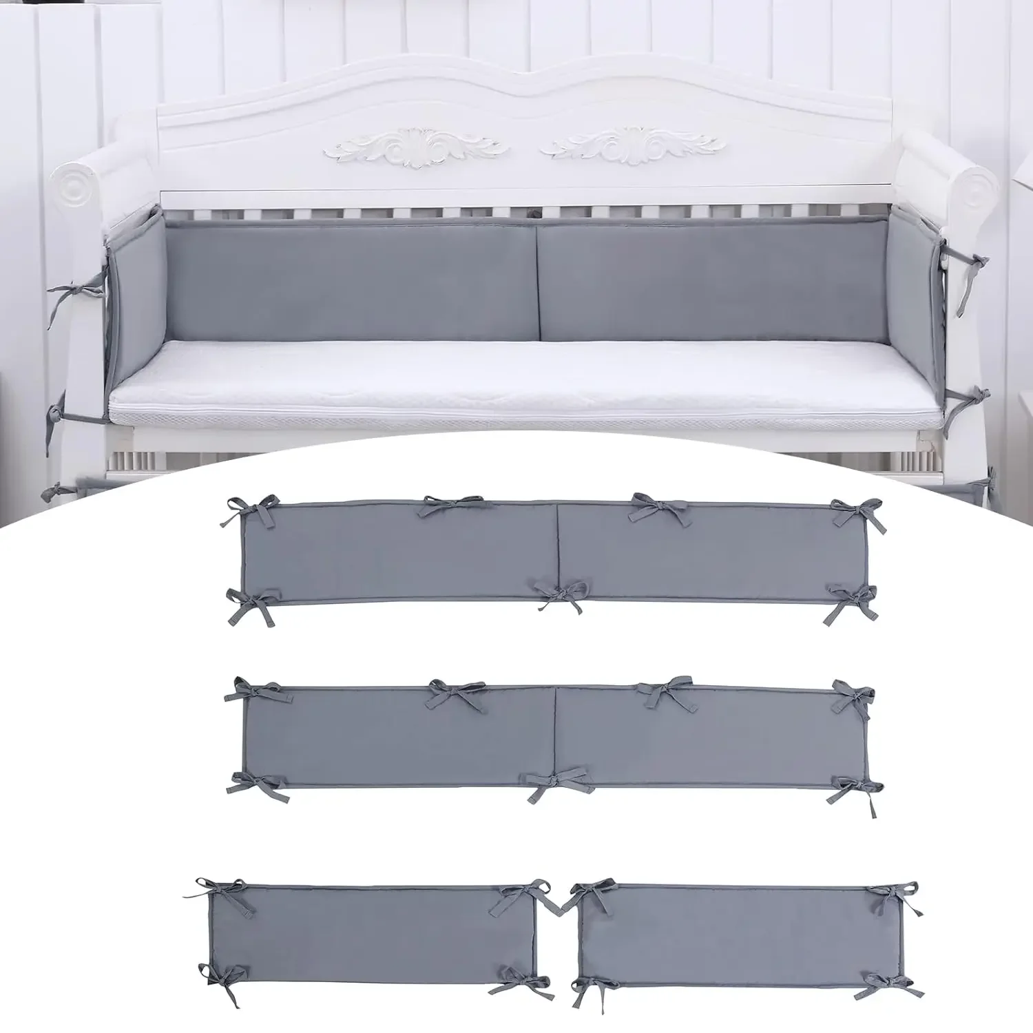 4pcs Soft Crib Bumpers Breathable Crib Bumper Padded Cotton Crib Liner for Inside Crib Padding Soft Baby Crib ProPads Sets