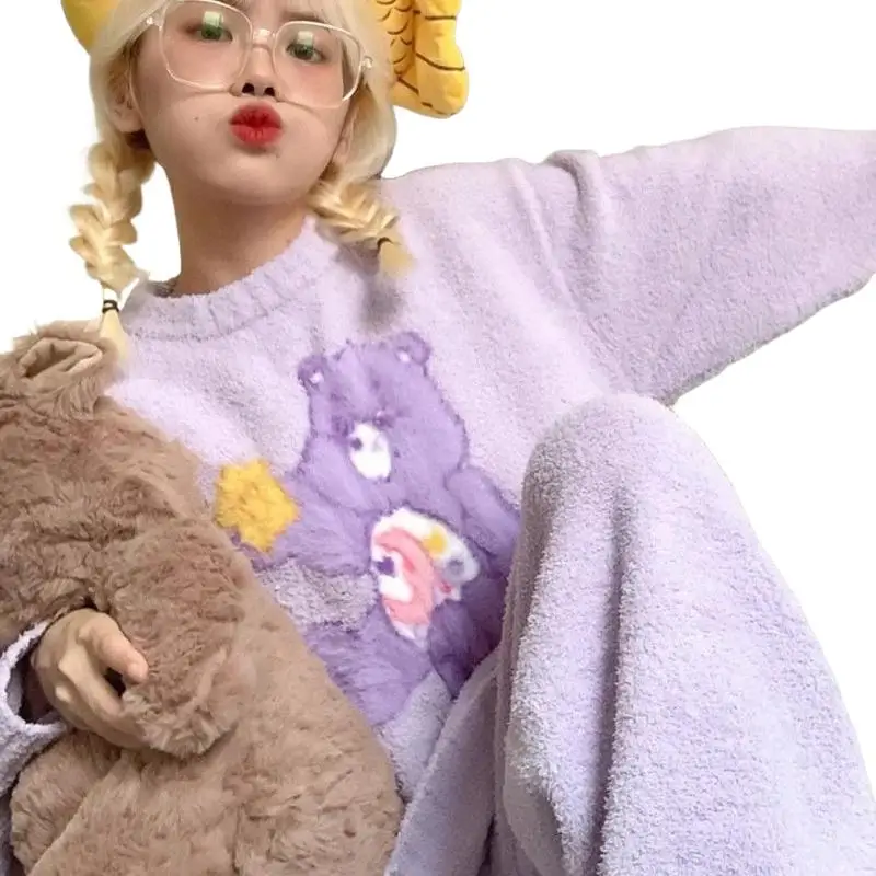 Pijamas de mujer de Corea del Sur, ropa de dormir dulce de dibujos animados, forro polar coral para otoño e invierno, traje grueso para mantener el calor