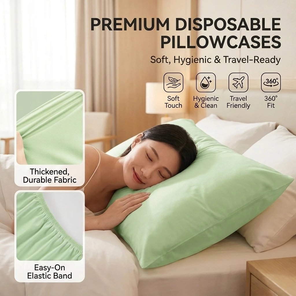2PCS Disposable Pillowcase Set, Dirt-Proof & Breathable, Universal Fit for Hotel, Beauty Salon, Travel - No Pillow Core Included