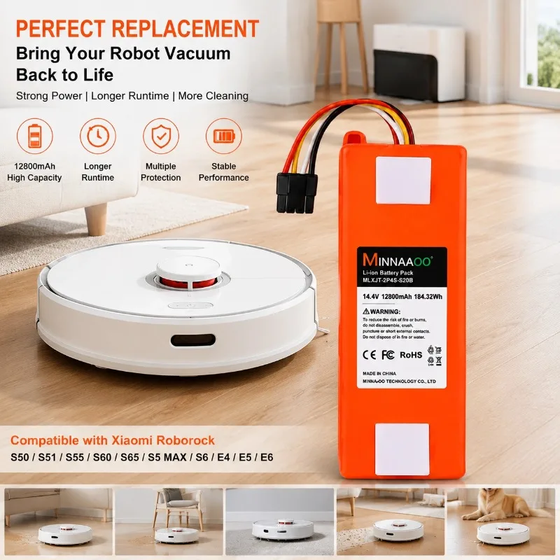 🔥XJT-2P4S-5200S 14.4V Robotic Vacuum Cleaner Replacement Battery for Xiaomi Roborock S55 S60 S65 S50 S51 S5 1S 1ST MAX S6 Parts