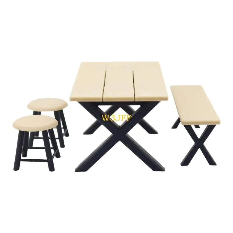 

W3JF Miniature Camping Table and Chair Set Realistic Furniture for Dollhouses Decors