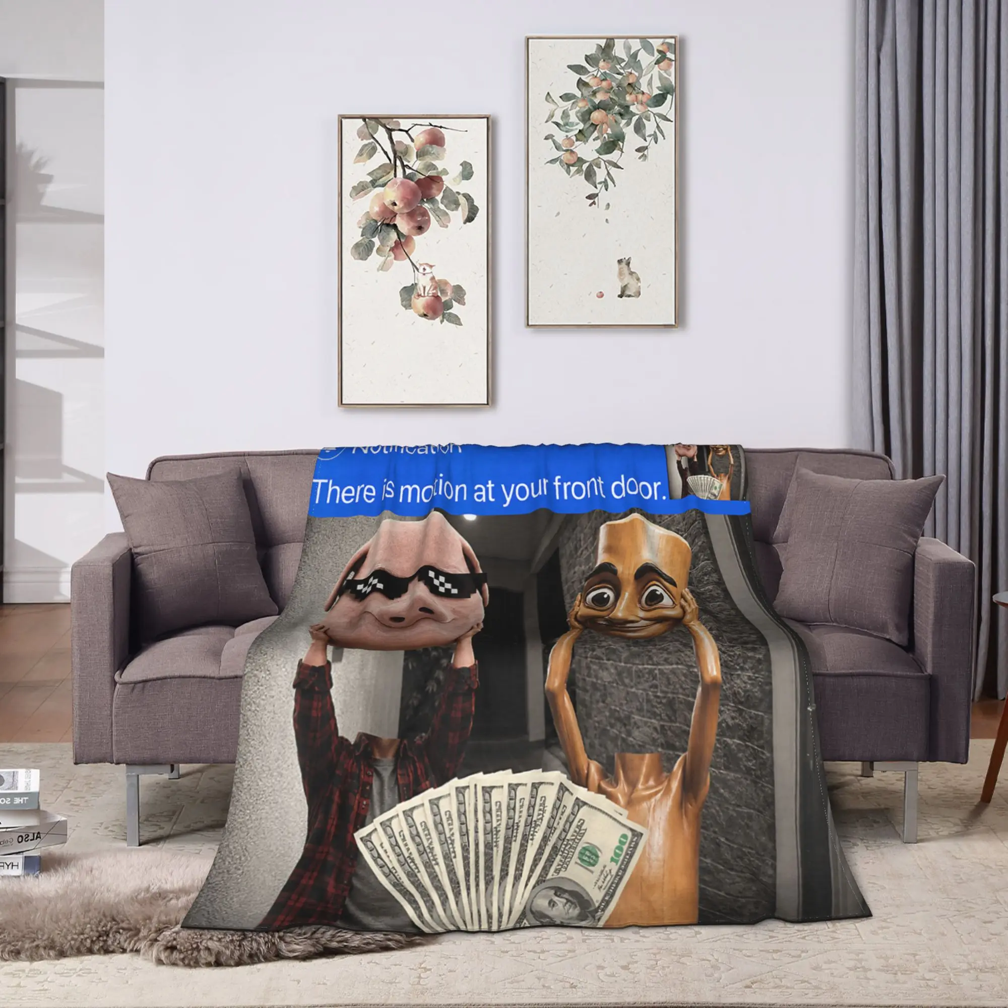 Soft Comfy Blankets Camping Tung Tung Sahur John Pork Motion at Your Front Door Meme Throw Blanket Print  Bedspread For Bedroom
