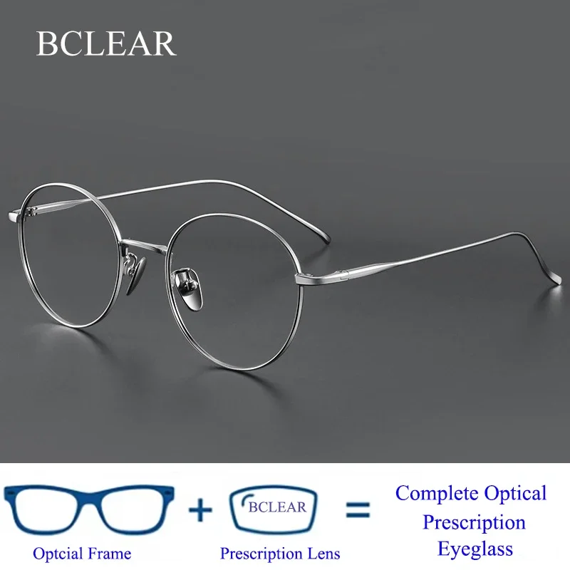 BCLEAR New Quality Pure Titanium Glasses Frame Men Retro Round Brand Designer Eyewear Male Women Optical Prescription Eyeglasses