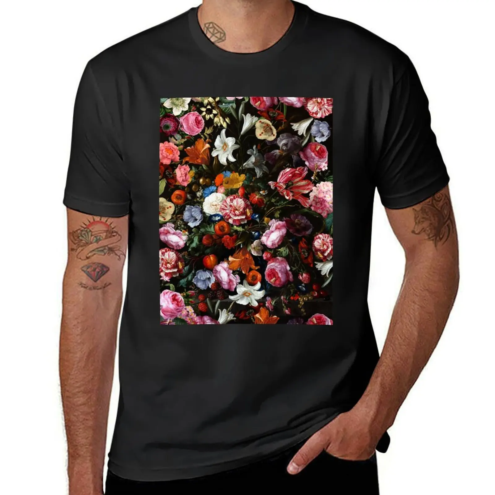 Dutch Vintage Botanical Flowers Midnight Garden T-Shirt boys whites Aesthetic clothing tops quick-drying black t-shirts for men