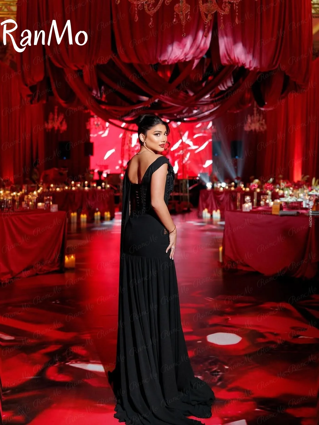 Ranmo 2025 personalizado sexy barco pescoço vestidos de noite chiffon plissado vestidos de baile até o chão vestidos de noches vestidos de festa