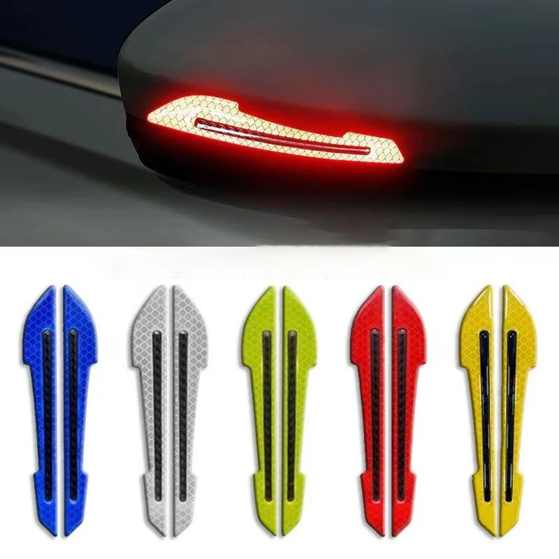 

2Pcs/set High-Reflective Car Mirror Safety Stickers Night Visibility Decorative Strips for Rearview Mirror Waterproof Warning