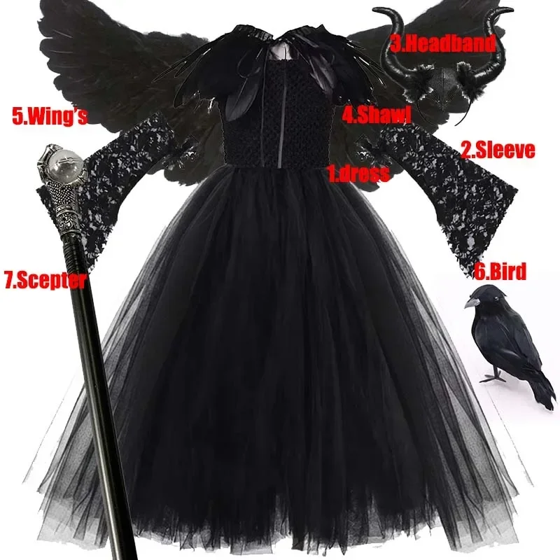 Kinder-Rollenspielkleid für Mädchen, Halloween-Cosplay-Kleid, Hexen-Vampir-Kostüm mit Accessoires für Karneval-Verkleidungspartys – Detail 6