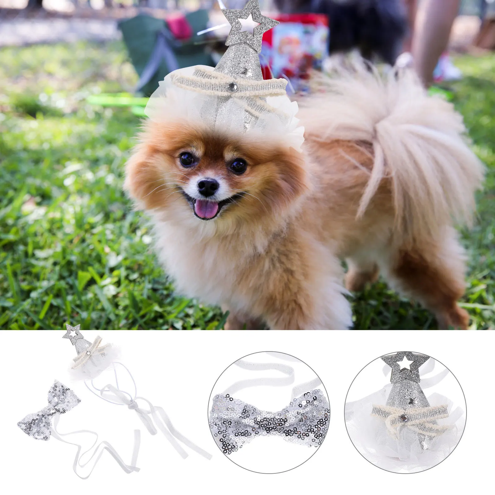 

1 Set Birthday Hat Bowtie Combo For Dogs Cats Pet Hair Decor, Puppy Grooming Accessories, Party Headdress, For Dogs Puppy Bows