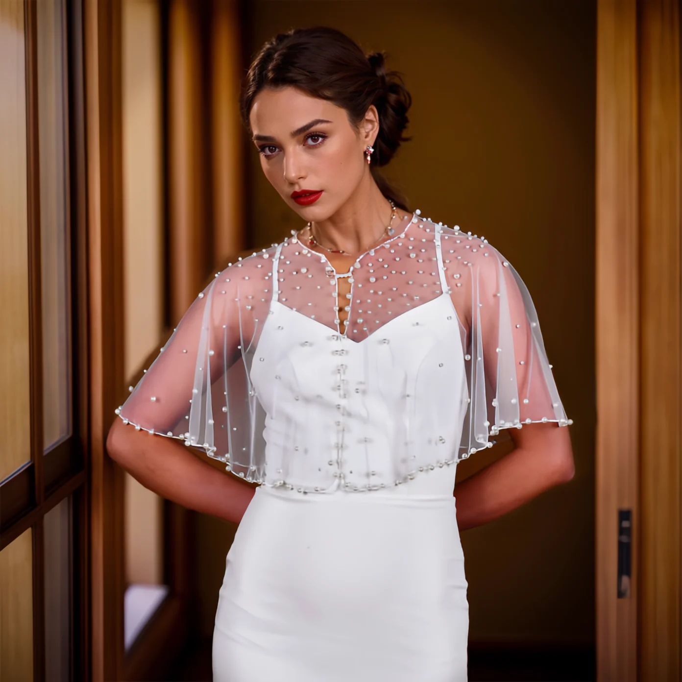 Pérolas femininas frisadas Boleros nupcial, Wraps De Casamento, Xale De Festa, Simples A-LINE, Vestidos De Casamento Acessórios, MG39