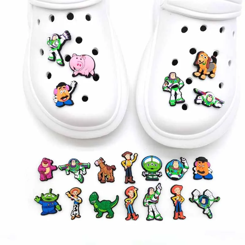 MINISO Buzz Lightyear Three EYE Monster Shoe Charms Decoration Buckle Dog Dinosaur PVC Sandals Bogg Bag Accessories Gifts