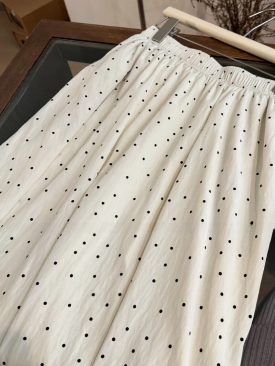 

Emily Clud Recommended Polka Dot Midi Skirt Women's Summer High Waist Loose Elastic A-Line Large Swing Mid-Length Skirt