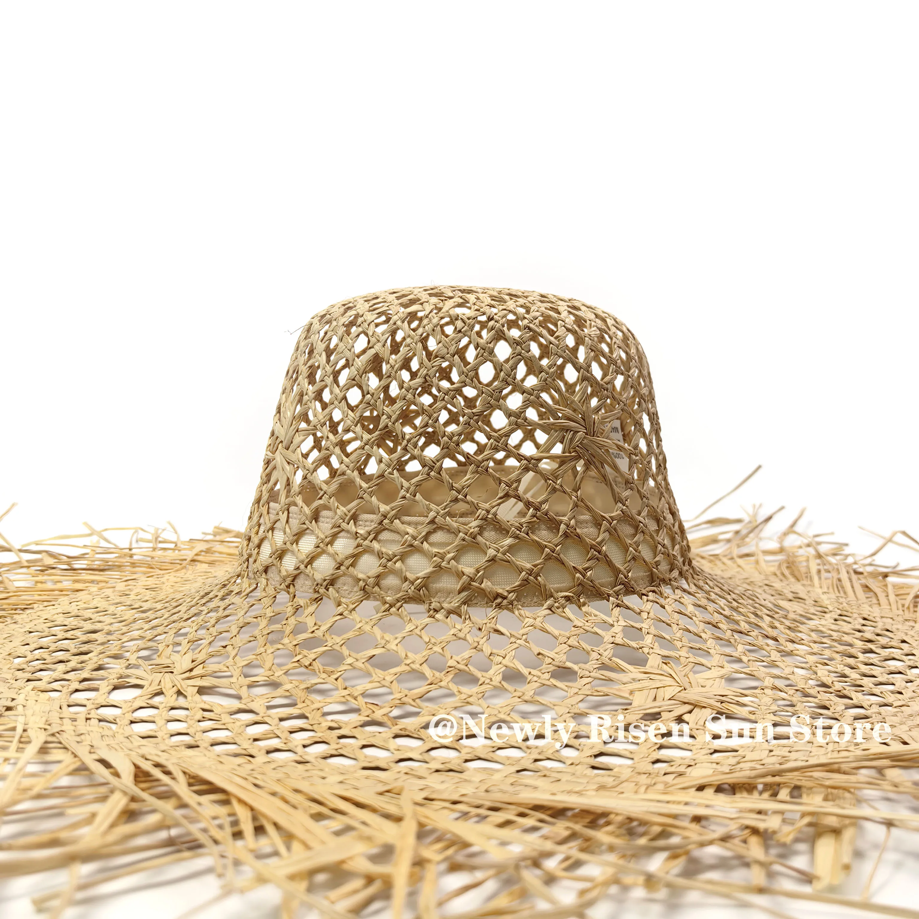 

New Spring & Summer Raffia Hollow-out Hand-Woven Wide-Brim Hat / Sunshade Beach Straw Hat