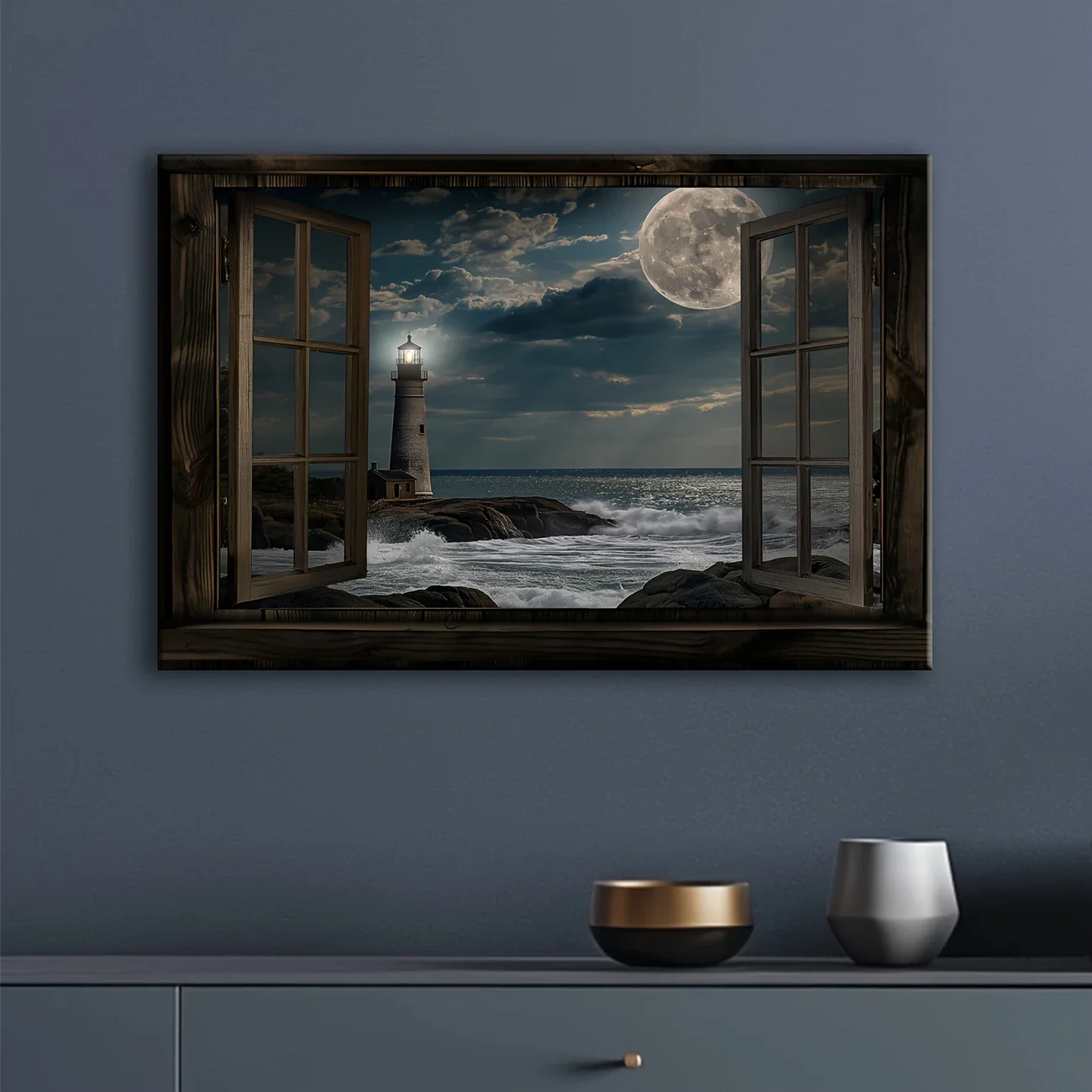 Coastal Lighthouse Beach Scene Poster, Vintage Style, Living Room, Bedroom, Office Wall Decoration, Ideal Holiday Gift, No Frame