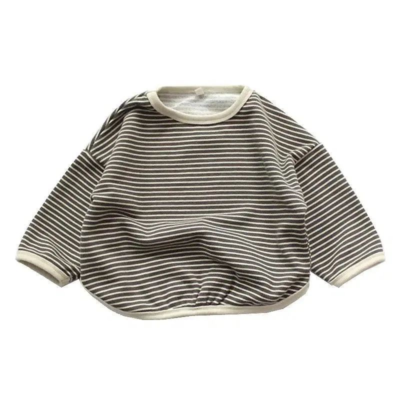 2024 Spring New Children Long Sleeve T Shirts Infant Boy Girl Casual Versatile Bottoming Shirt Kids Toddler Loose Striped Tops