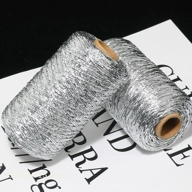【R】200 metros/rollo de hilo de seda plateado brillante, hilo fino para tejer a mano, hilo de coser fino para cárdigan o capa de verano