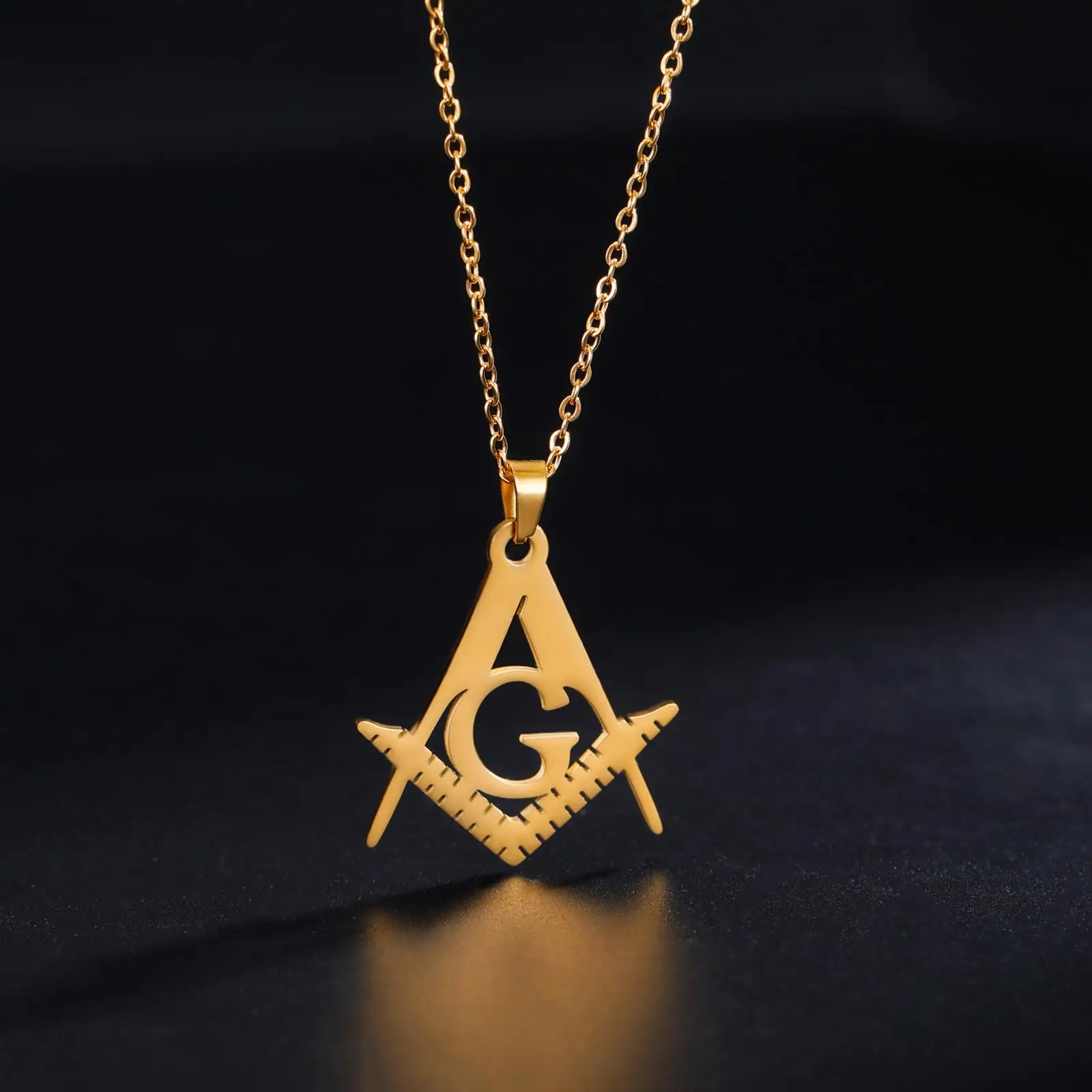 VASSAGO Masonic Necklace for Men Mason Symbol Necklace Accepted Mason Pendant Stainless Steel Jewelry view 3