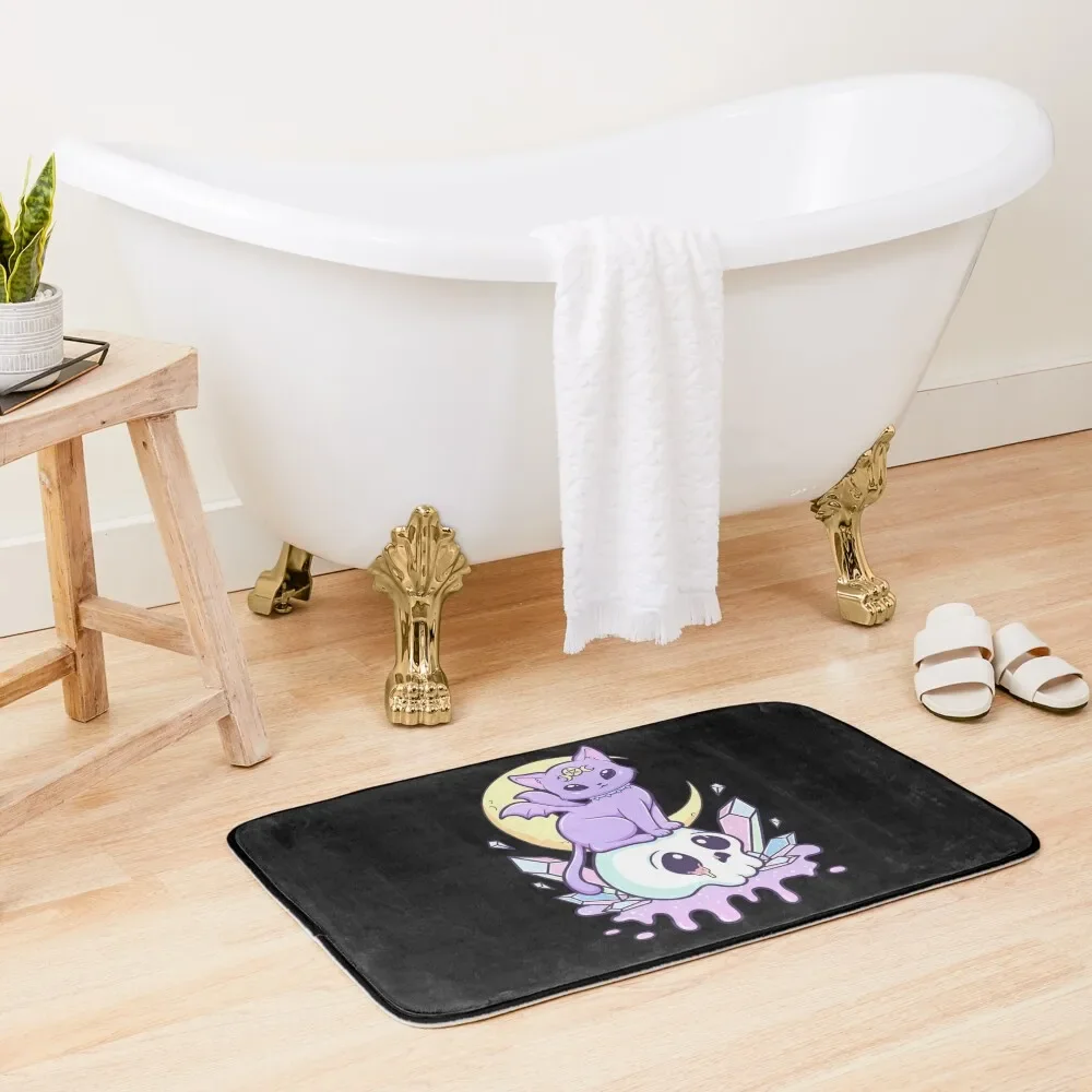 

Kawaii Pastel Goth Cute Creepy Occult Cat And Skull Bath Mat Bathroom Accessories Sets Luxury DoorEntrance Door Mat