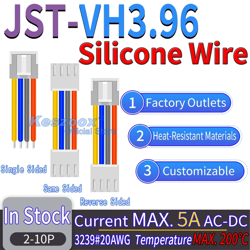 JST VH3.96mm Silicone Wire Connector 2/3/4/5/6/7/8/9/10/11/12Pin Cable Crimp Terminals Block Jack Plug 20AWG wire VHR3.96