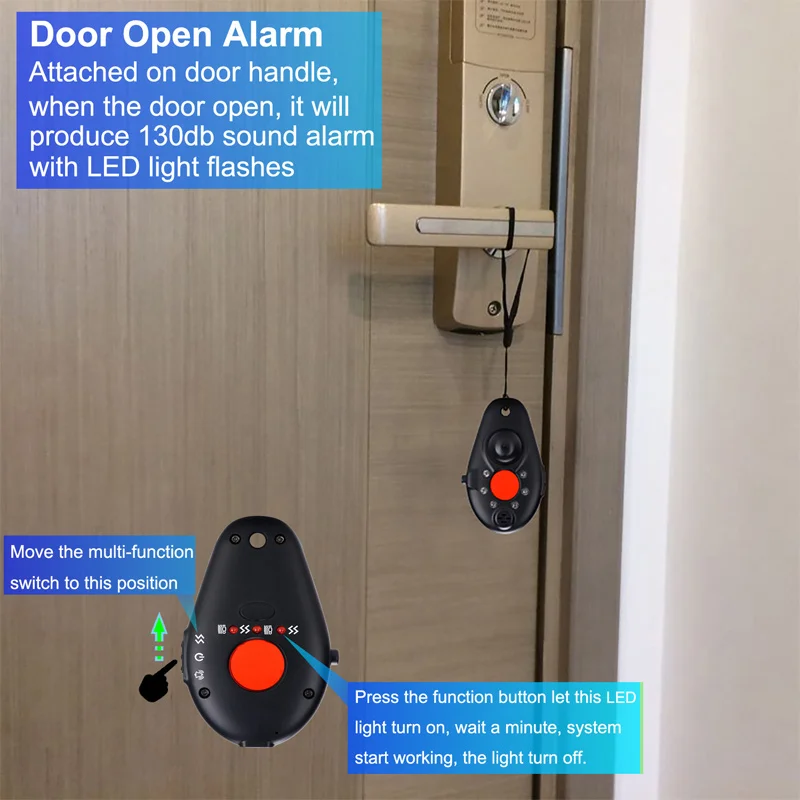 Lente da câmera scanner porta do hotel prevenção de perda de bagagem alarme de autodefesa pessoal ao ar livre anti besta prevenção de intrusão