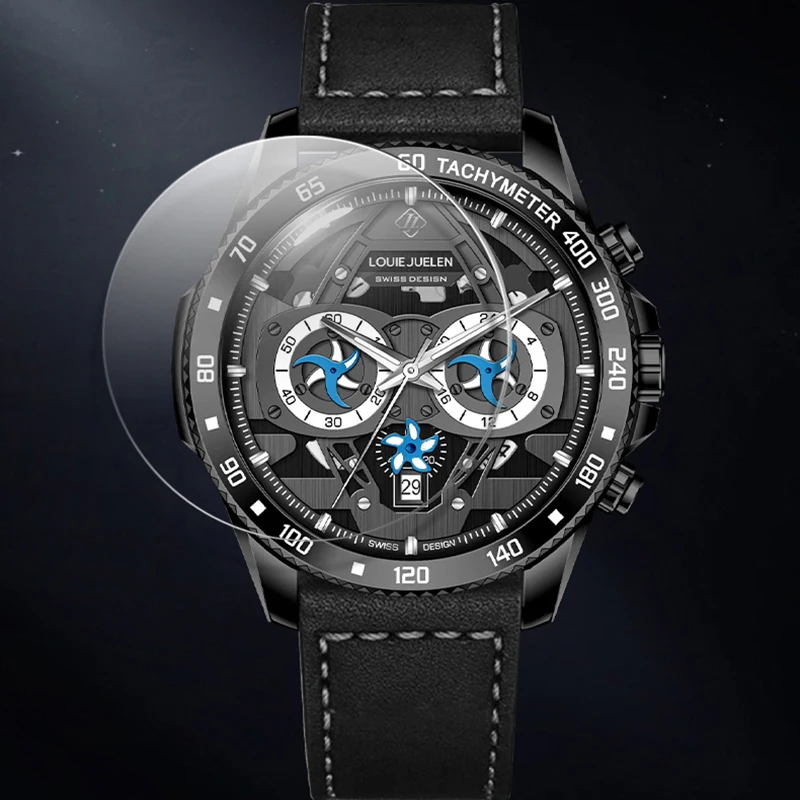 LOUIE JUELEN ساعات رياضية رجالية مقاوم للماء ريال ثلاثة عيون التقويم ساعة كوارتز متعددة الوظائف ساعة عادية Reloj Hombre