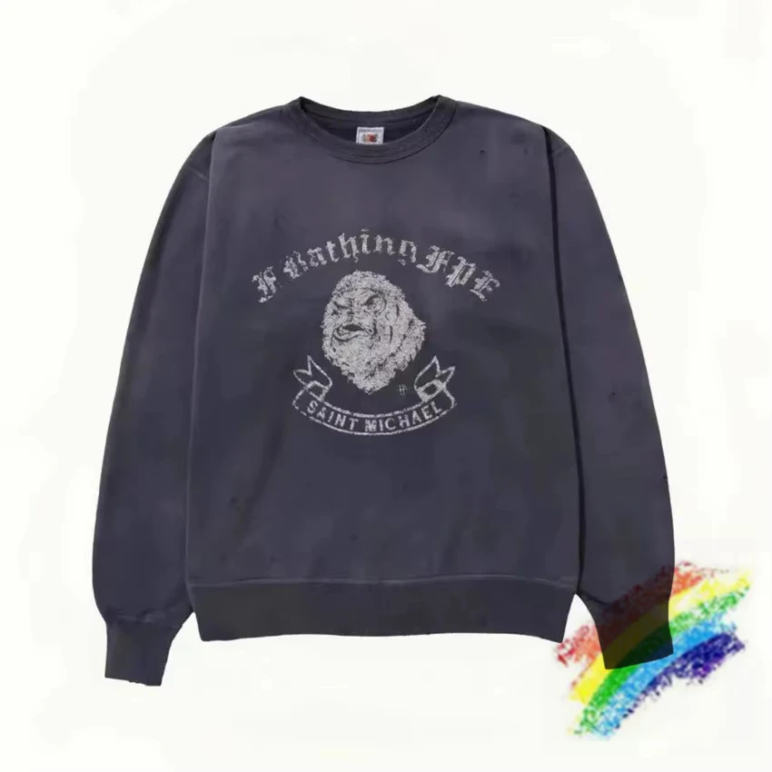 Washed Purple SAINT Sweatshirts Men Women Round Neck Hoodie Crewneck