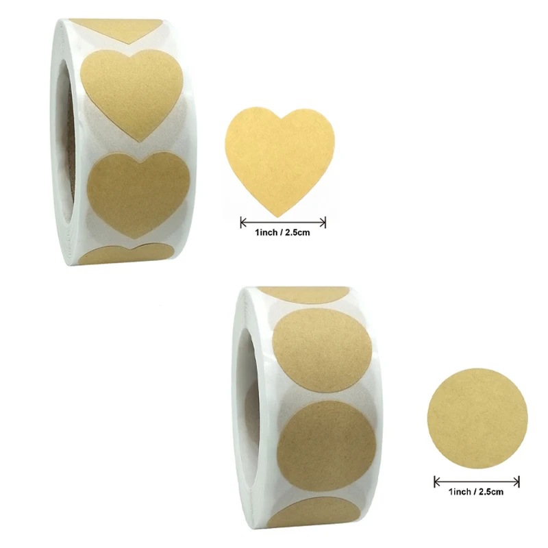 500pcs/roll Blank Heart & Round Craft Stickers Writable Seal Labels Scrapbooking for Cake Pastry Gift Package Stationery Sticker