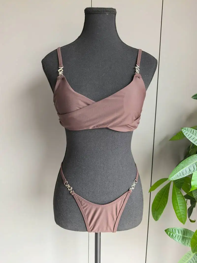 Zestaw bikini Cikini, seksowny strój kąpielowy dwuczęściowy w jednolitym kolorze, na lato, na plażę, kostium kąpielowy dla kobiet.