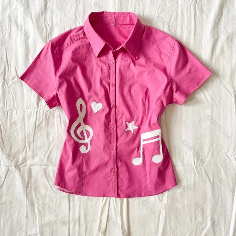 Subculture Millennium Y2K style musical note print versatile T-shirt top summer sweet sexy spicy girls style short sleeved shirt