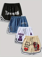 New Men's Shorts with Printed Love Skull Face and Letter Print with Waistband and Pockets Summer Street Breathable Fashion Short