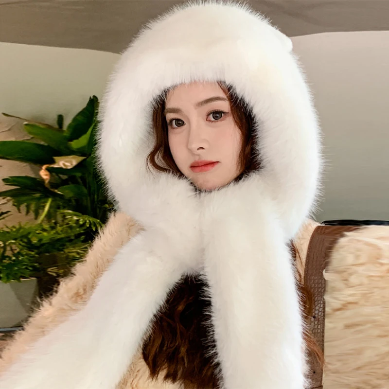 Women Fuffy Fur Hairband Hat Lovely Bowknot Bucket Hat Faux Fur Russian Bomber Hat Thick Winter Warm Beanies Headscarf Cap image 5