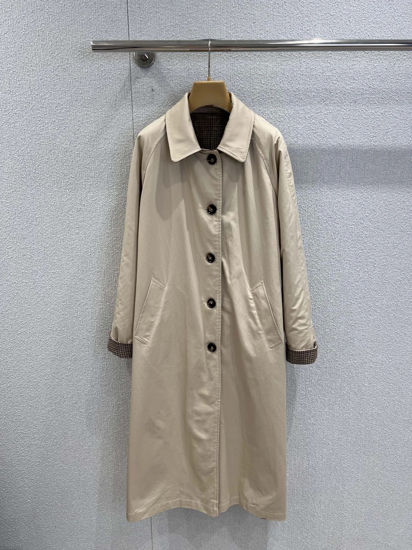 

Модное длинное женское пальто в клетку на одной пуговице, свободного кроя, из 100% хлопка с узором «птичий глаз», для повседневной носки, элегантное и стильное