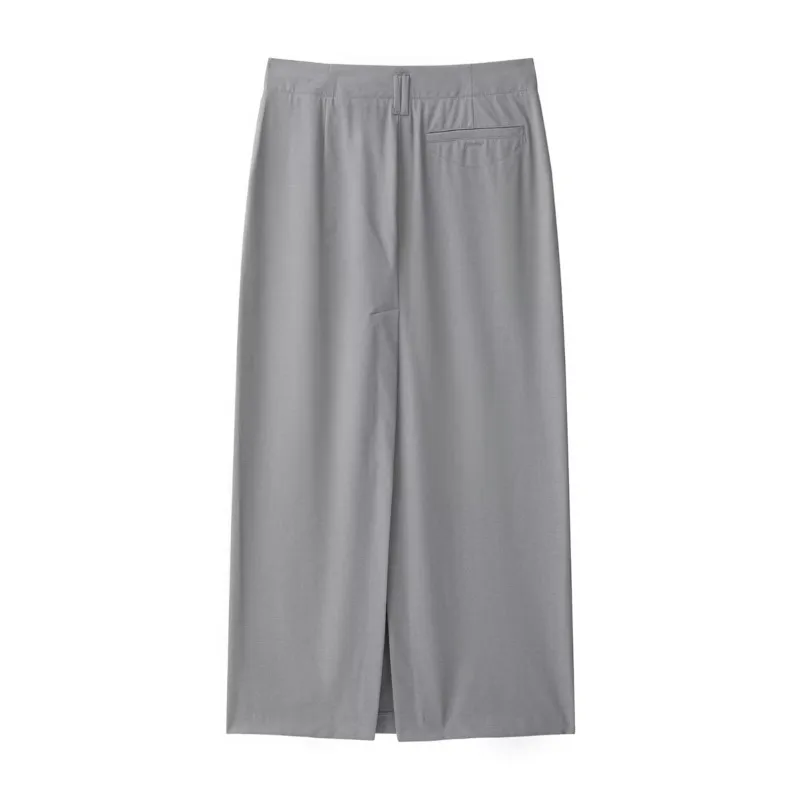 Women's Midi Skirt With Belt Loops New 2026 Autumn Mid Waist Pocket Women Skirts Straight Hem Female Skirts