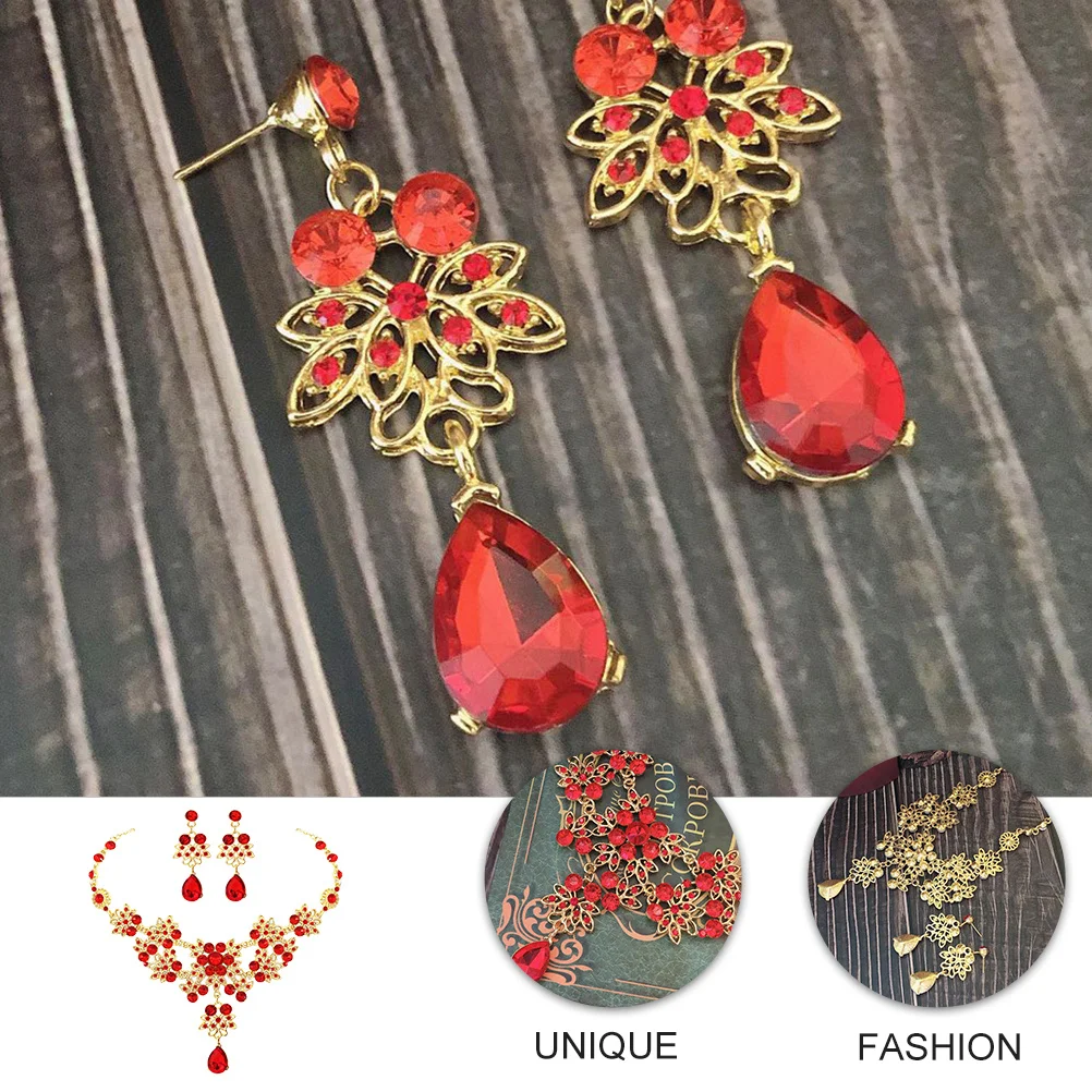 

Chinese Style Bride Jewelry Set Red Bridal Necklace Earrings Elegant Women's Wedding Party Accessory Fine Craftsmanship Premium