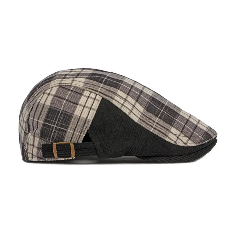 2024 Cotton Plaid Print Thicken Newsboy Caps Flat Peaked Cap Men and Women Painter Beret Hats 03