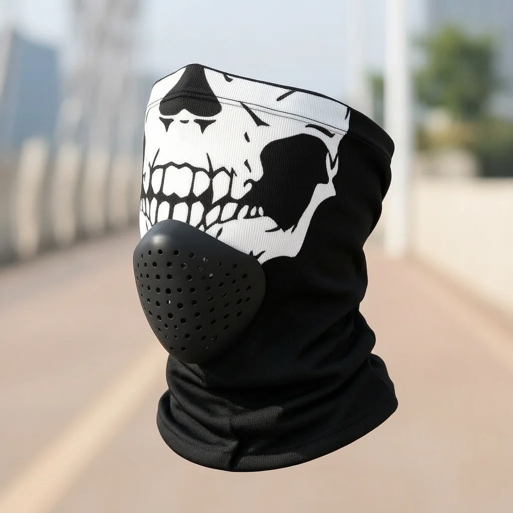Skull Face Mask Headband Windproof Breathable Sunscreen Cycling Outdoor Headscarf Built Silicone