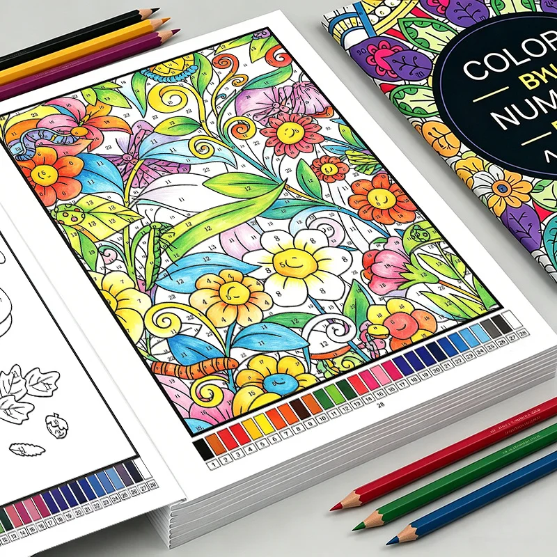 32-seitiges Malbuch nach Zahlen für Erwachsene, Blumen-Mandala-Wildtier-Motiv, entspannende kreative Malseiten