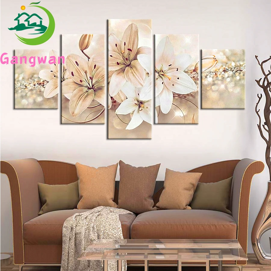 

Abstract Lily Flower Picture Full square diamond painting full diamond embroidery 5D round rhinestone mosaic diamond inlaid 5pcs