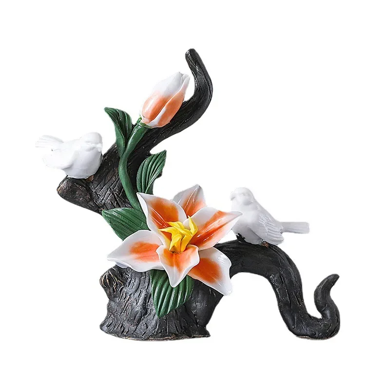 

Porcelain ornament, bird handicraft rose fragrance ornament, desktop home tea room, hand-squeezed flower bionic process