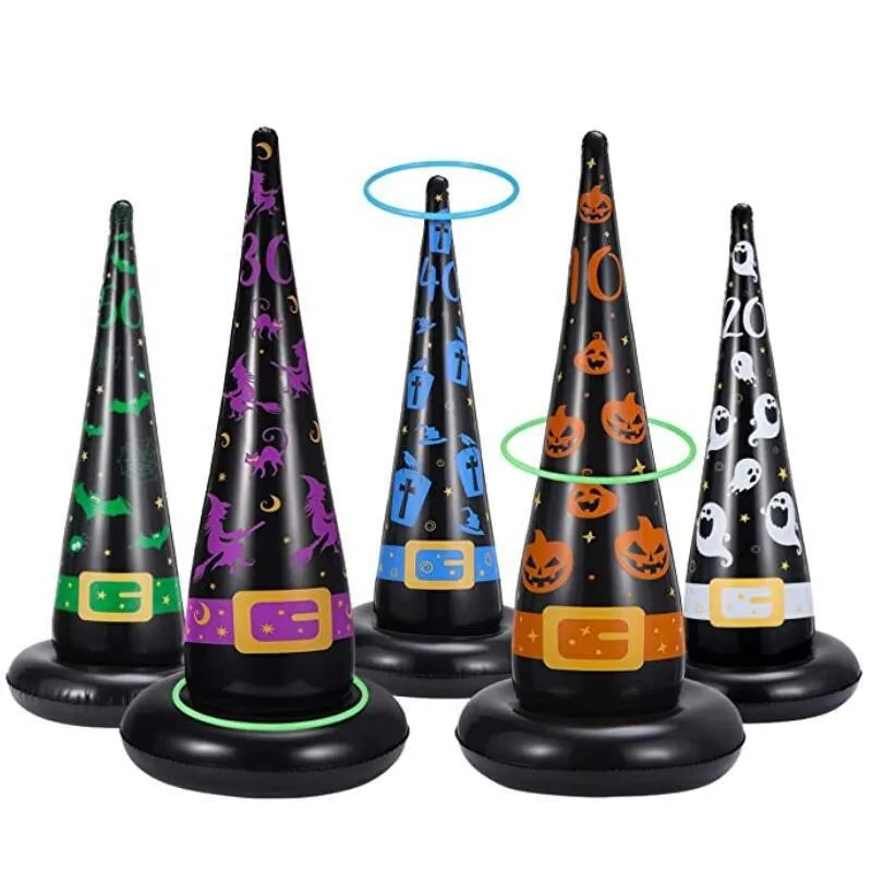 

5Pcs Halloween Game Inflatable Witch Hat Ring Toss Pumpkin Ghost Bat Throwing Hoop Toys Kids Gift Halloween Decoration Outdoor