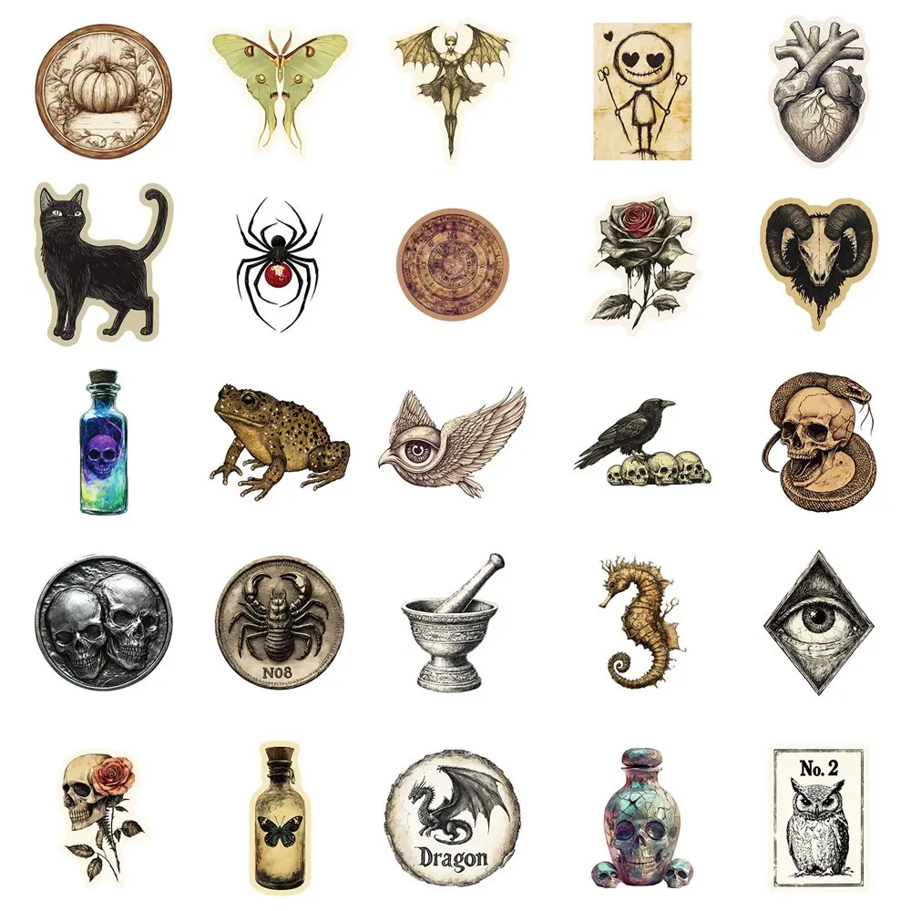 50 pièces gothique foncé académique pharmacien autocollants autocollants faciles à poser Scrapbooking téléphone bagages Skateboard décoratif étanche décalcomanies