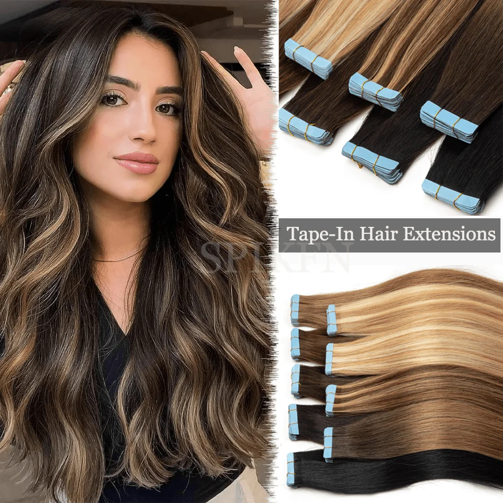 ไฮไลท์น้ําผึ้งสีบลอนด์ผมมนุษย์เทปส่วนขยาย Lighi น้ําหนักธรรมชาติตรงไม่มีรอยต่อ PU ผิว Weft ผม 10 ชิ้นสําหรับผู้หญิง