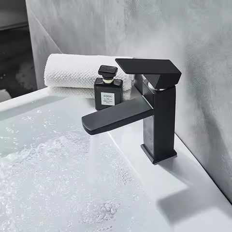 Square Sink Mixer Tap Bathroom Washbasin Mixer Tap Single Handle Pop Up Drain Brass Matte Black Basin Faucet Deck Mounted