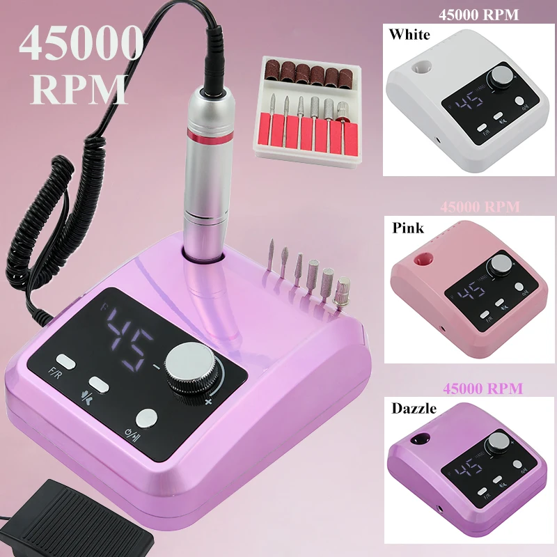 45000 RPM Electric Nail Drill Machine for Nails Electric File Large HD Display Professional nail lathe Polisher Sander Sets