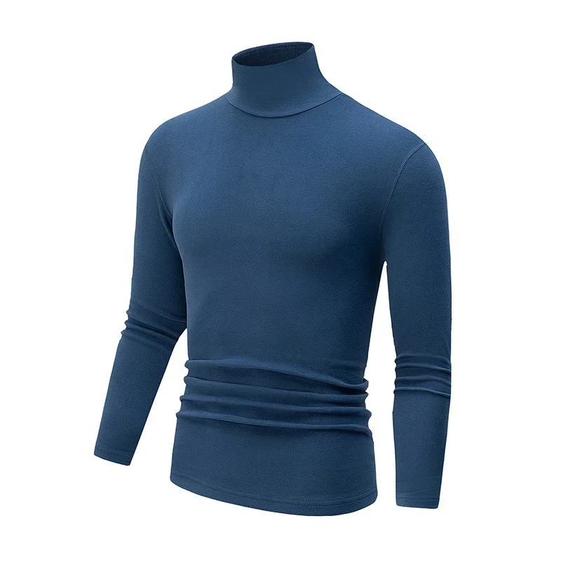 2-piece Men's Solid Color High Neck Fashionable Top For Autumn And Winter Youth Casual Plus Size Long Sleeved Base T-shirt 2026