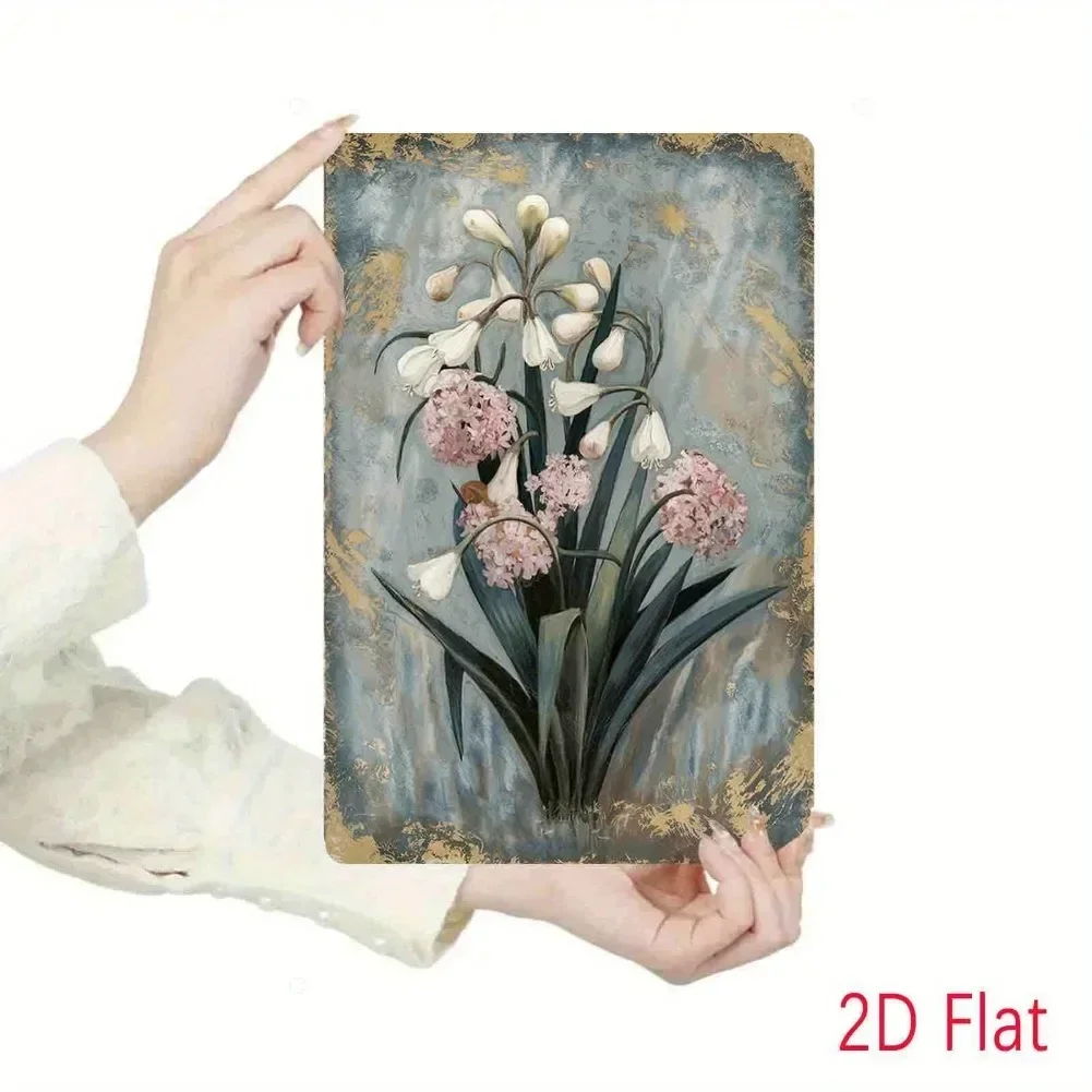 CIFbuy Vintage Pink Rhododendron White Lily Metal Sign Aluminum Wall Art Waterproof Home Kitchen Bathroom Cafe Garage Decor