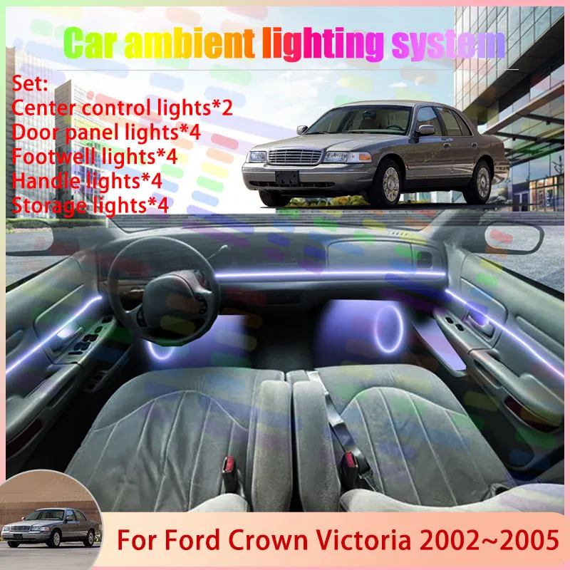 

For Ford Crown Victoria EN114 MK2 2002~2005 2003 2/18 in 1 Car Atmosphere Light Lamp RGB Shade Ensemble Streamer Atmosphere Set