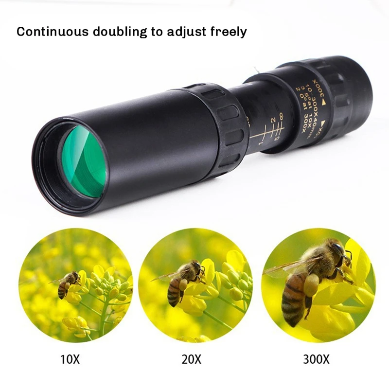 10-300X Zoom HD Portable Strong Binoculars Long Range Professional Spyglass Monocular Telescope Low Night Vision Black