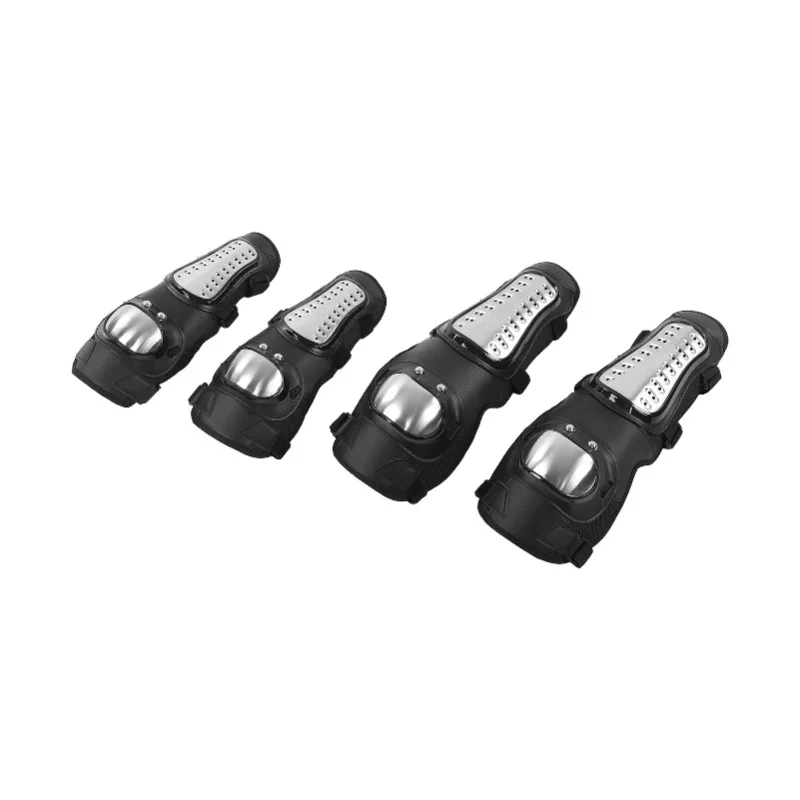 

Silver Black Motorcycle Knee Pads Elbow Guards Protective Gear For Motocross ATV Mountain Bike